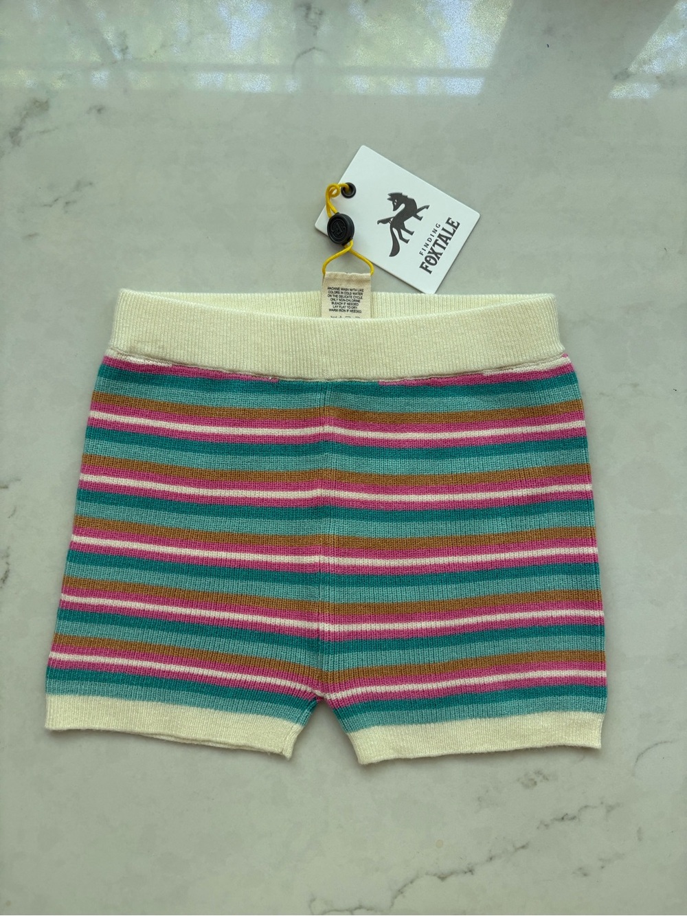 Macy's Cream Knit Shorts with Multicolor Stripe